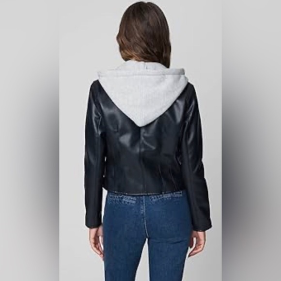 BLANKNYC Vegan Leather Moto Jacket With Removable gray Hood biker Jacket size XS - Picture 5 of 5